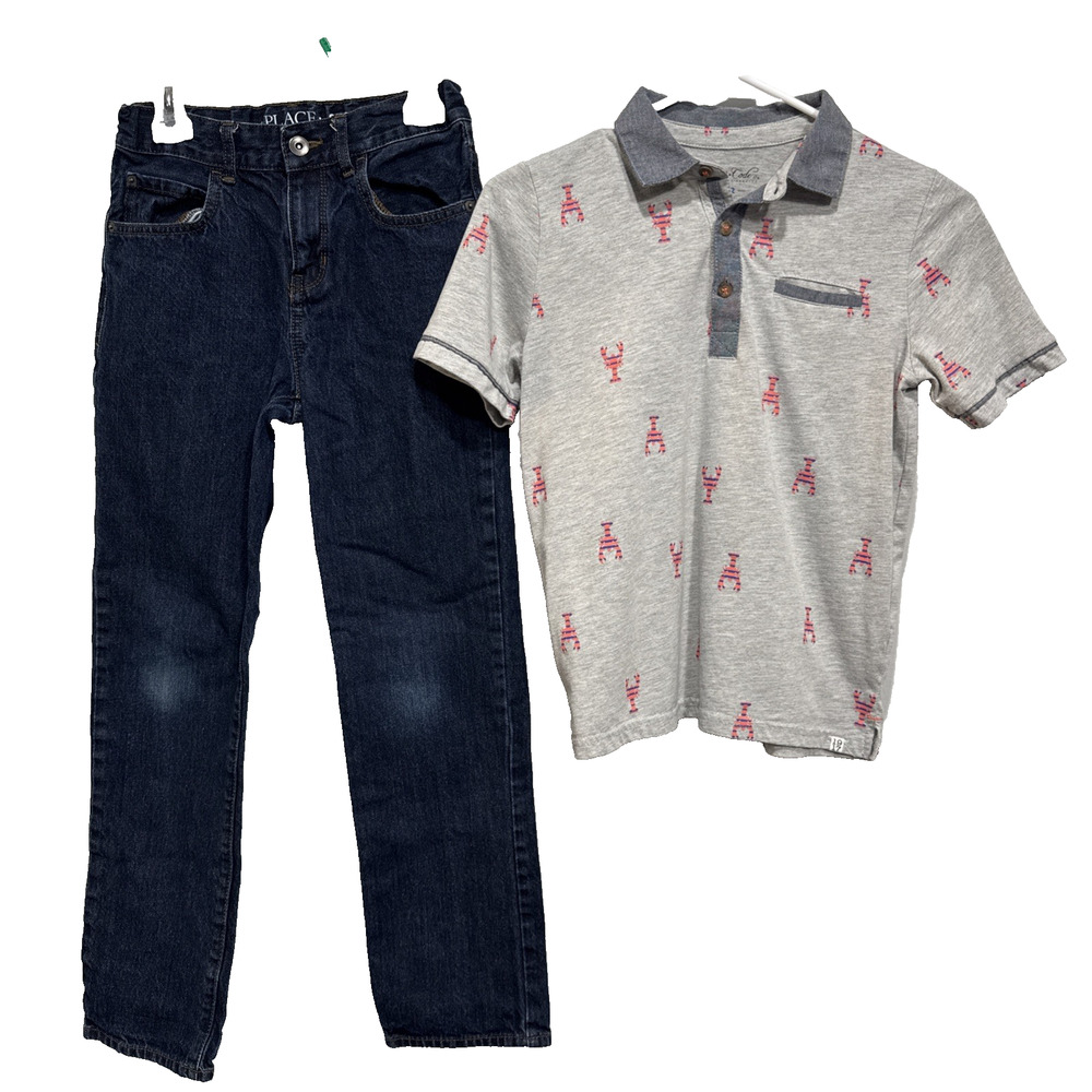 Lot of 2 Children’s Place Straight Jeans & Severeing Code polo Shirt Boys Sz 10